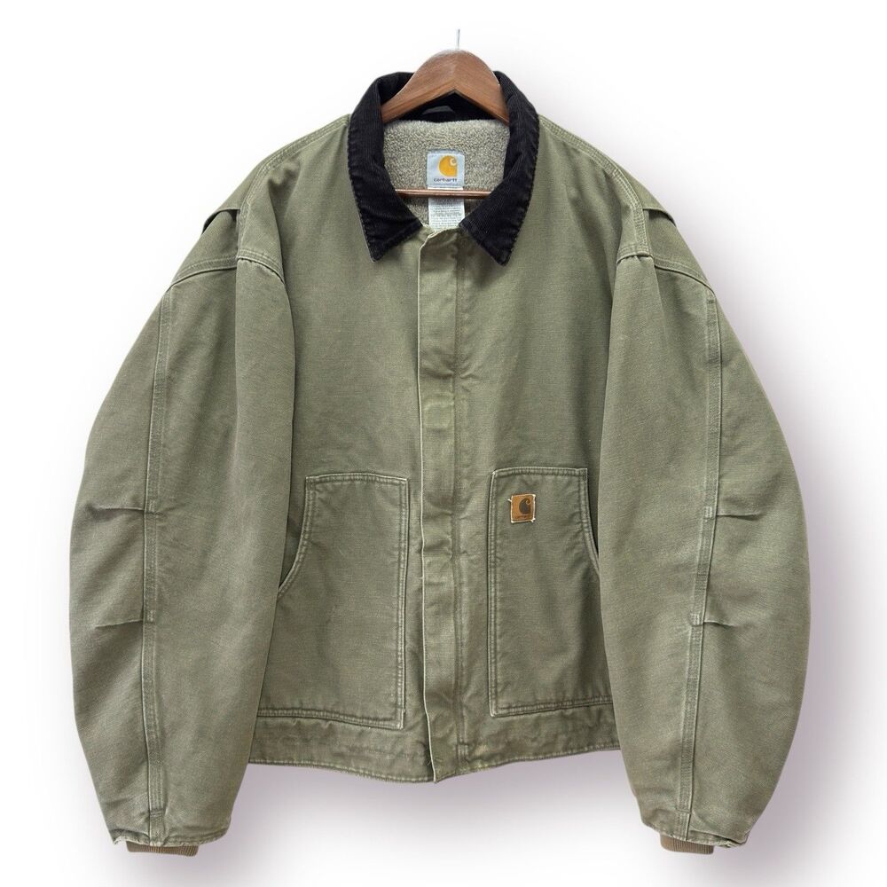 Vtg Carhartt J164 LOV Sherpa Lined Jacket Size 2XL Green Light Olive Rare Chore